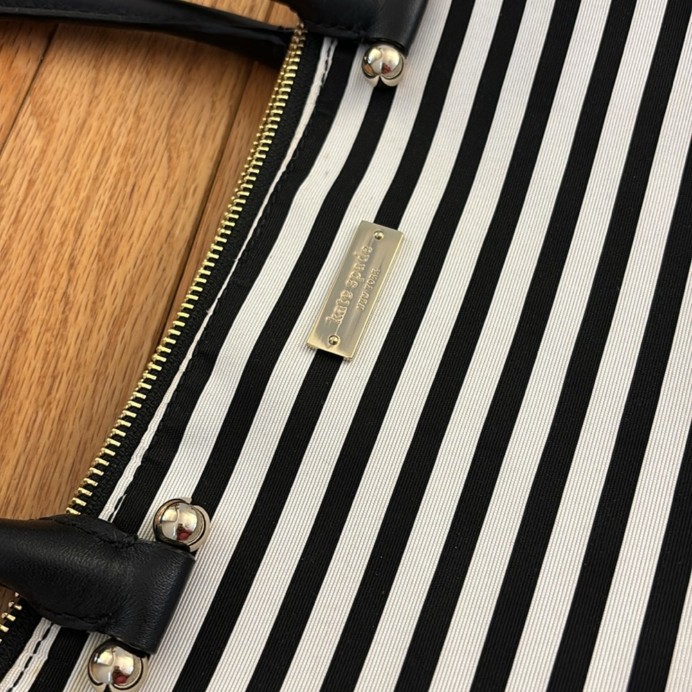 Kate Spade black white striped medium tote - like new - Picture 3 of 9
